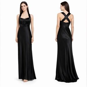 Calvin Klein Formal Maxi Dress 8 Black Sequin Cross Back Faux Silk Party Wedding
